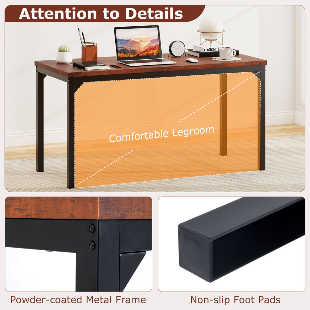 55 Inch Conference Table with Metal Frame - Brown