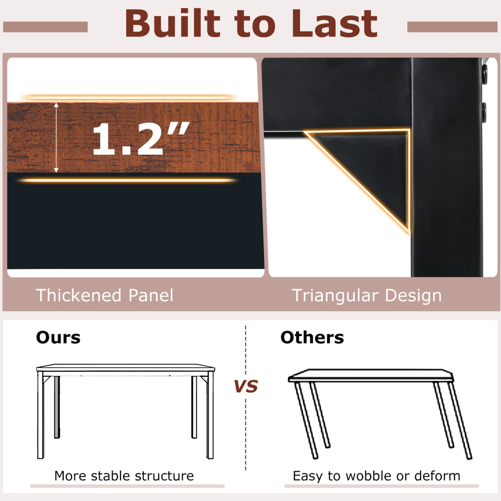 55 Inch Conference Table with Metal Frame - Brown