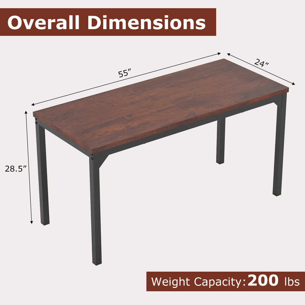 55 Inch Conference Table with Metal Frame - Brown