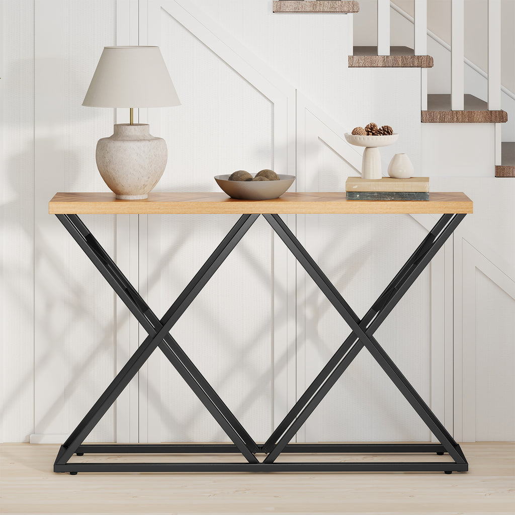 55 Inch Console Table with Solid Metal Frame and Storage