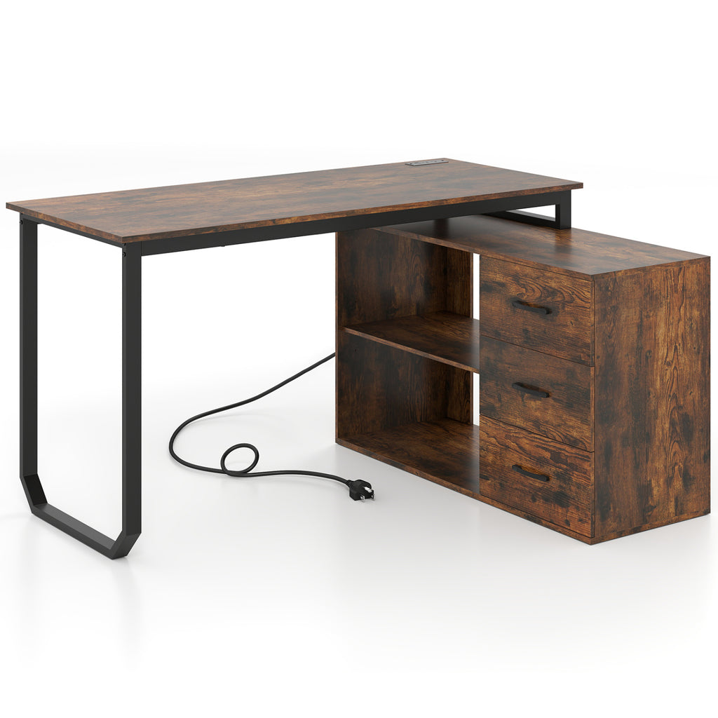 55 Inch Reversible L Shaped Desk with 3 Drawers Home Office