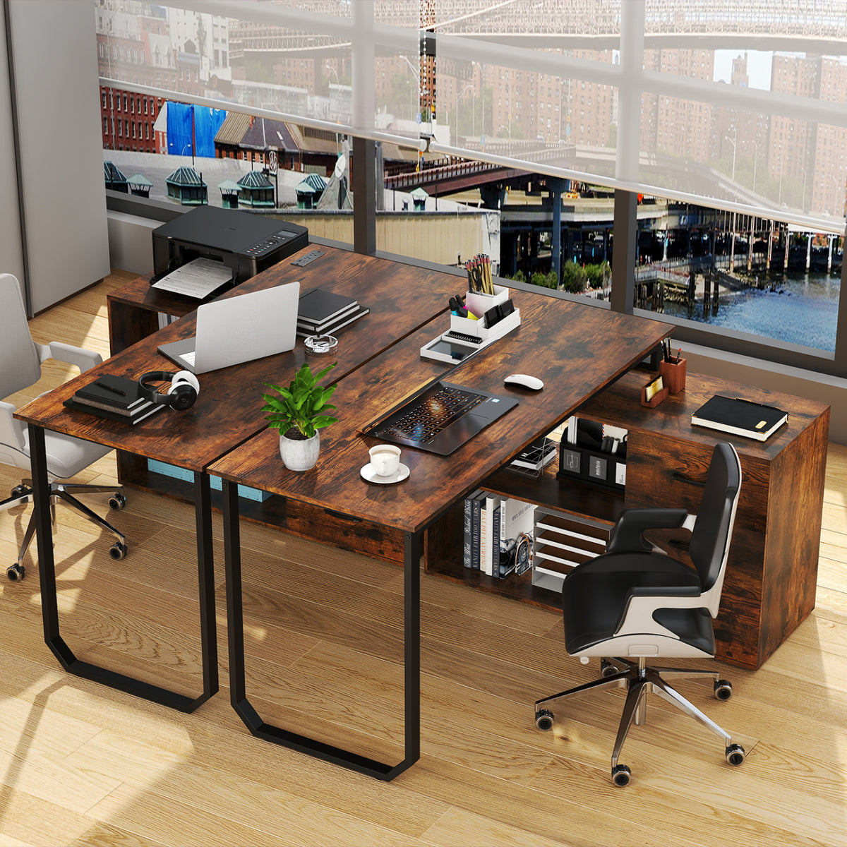 55 Inch Reversible L Shaped Desk with 3 Drawers Home Office