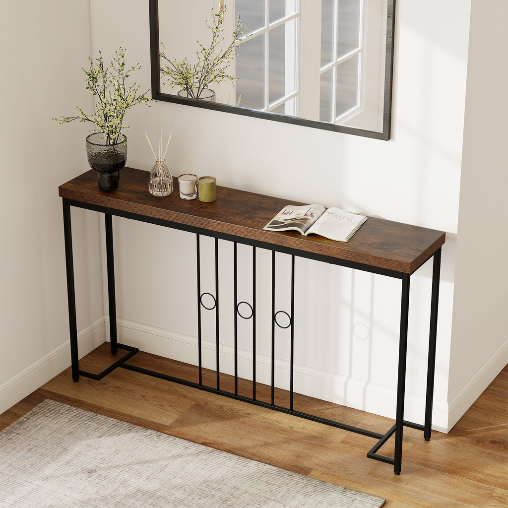 55" Industrial Console Table - Brown, H-Shaped Base