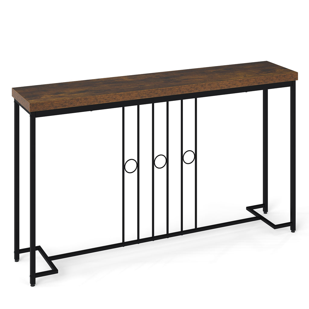 55" Industrial Console Table - Brown, H-Shaped Base