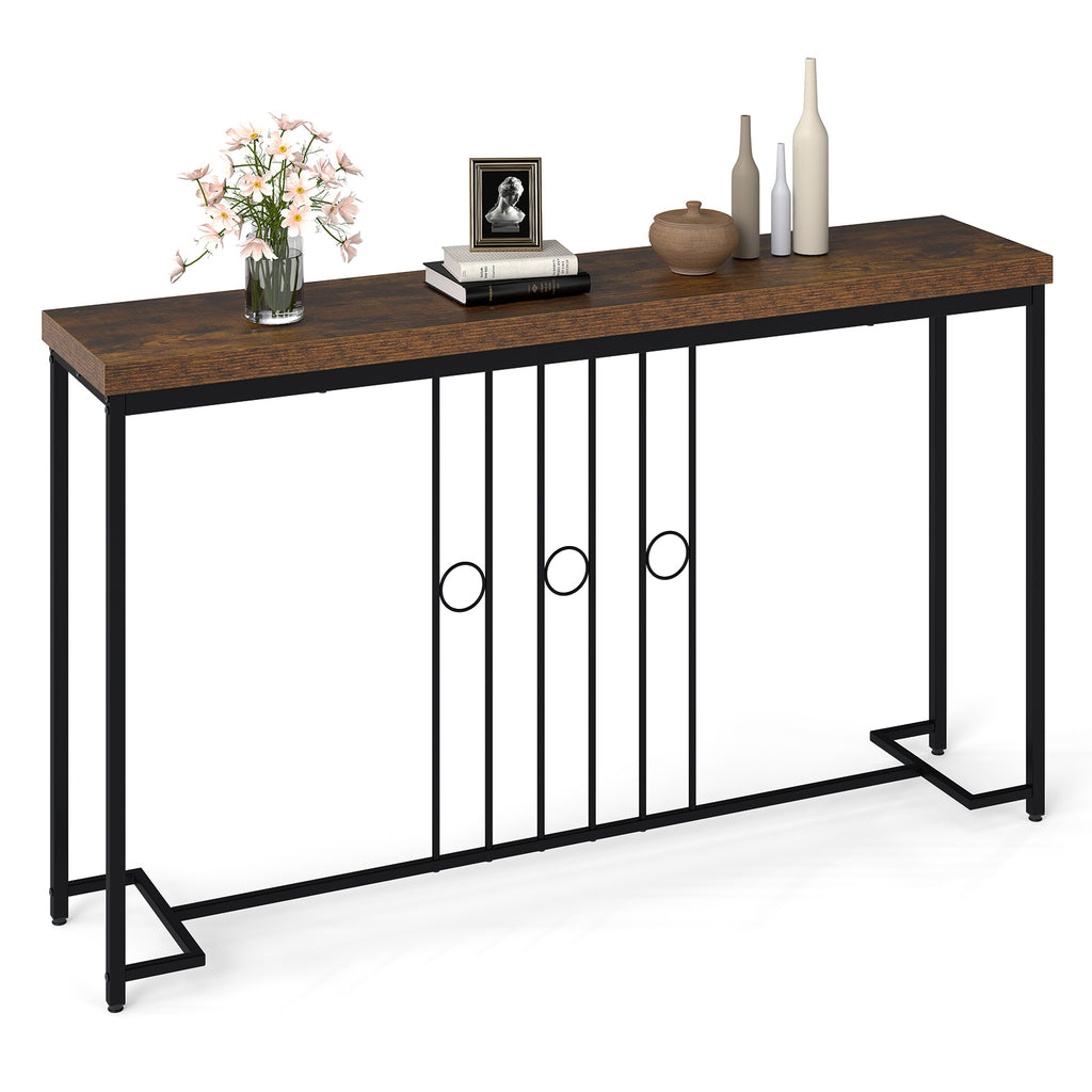 55" Industrial Console Table - Brown, H-Shaped Base