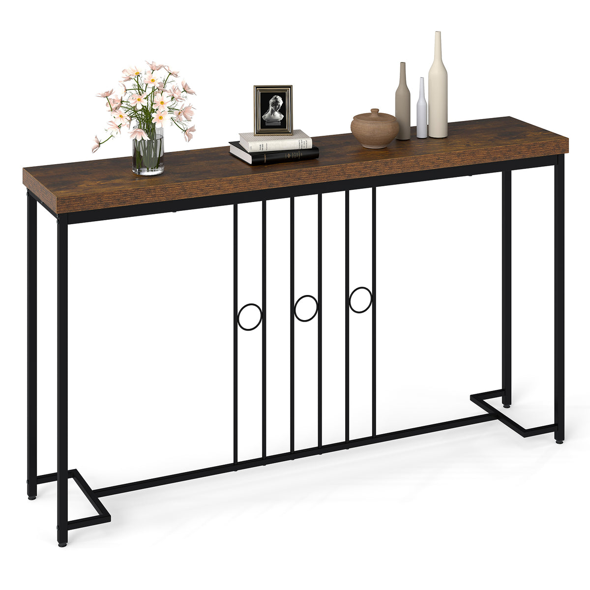 55" Industrial Console Table - Brown, H-Shaped Base