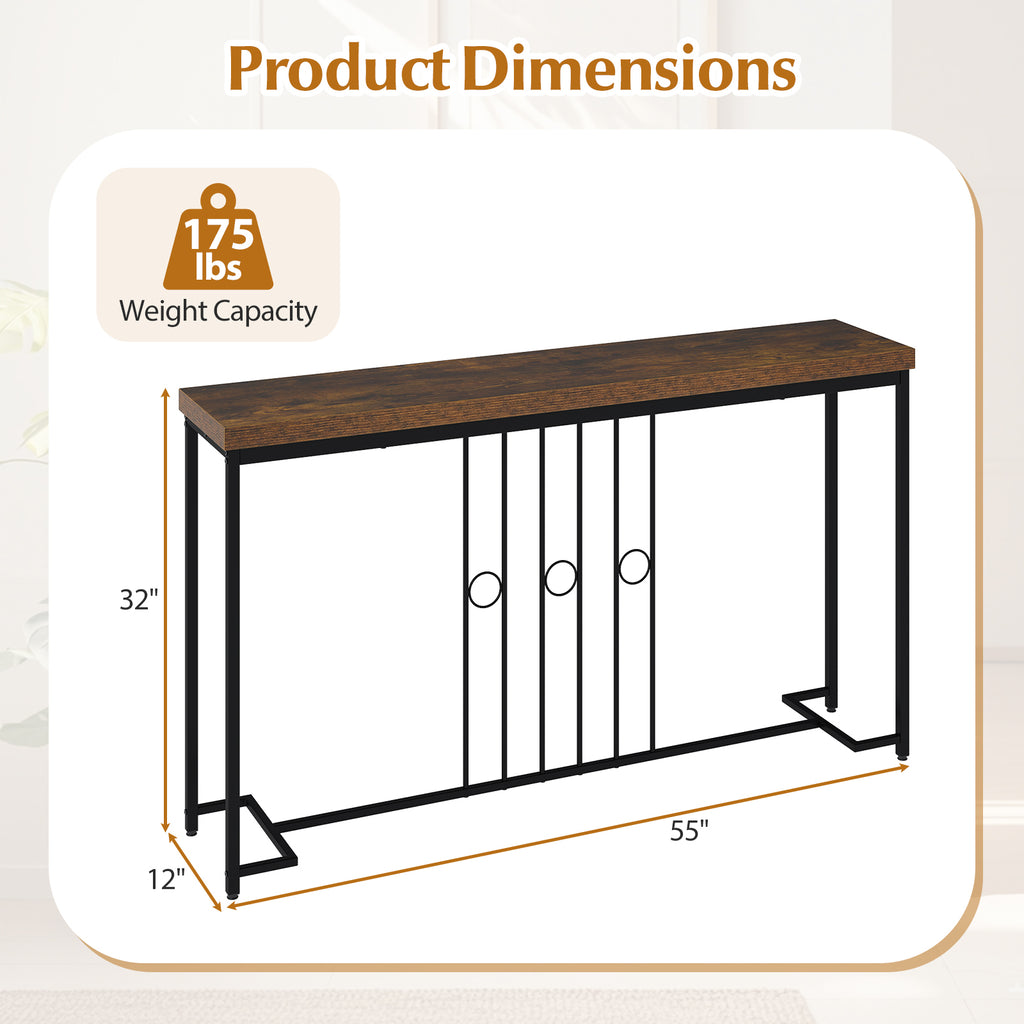 55" Industrial Console Table - Brown, H-Shaped Base