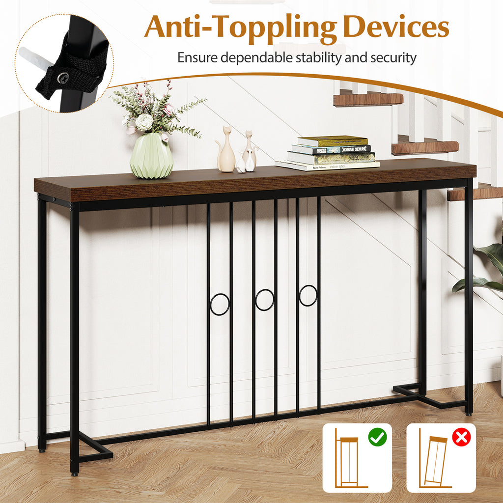 55" Industrial Console Table - Brown, H-Shaped Base
