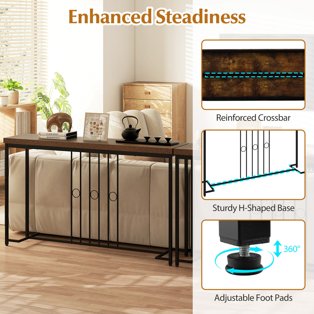 55" Industrial Console Table - Brown, H-Shaped Base