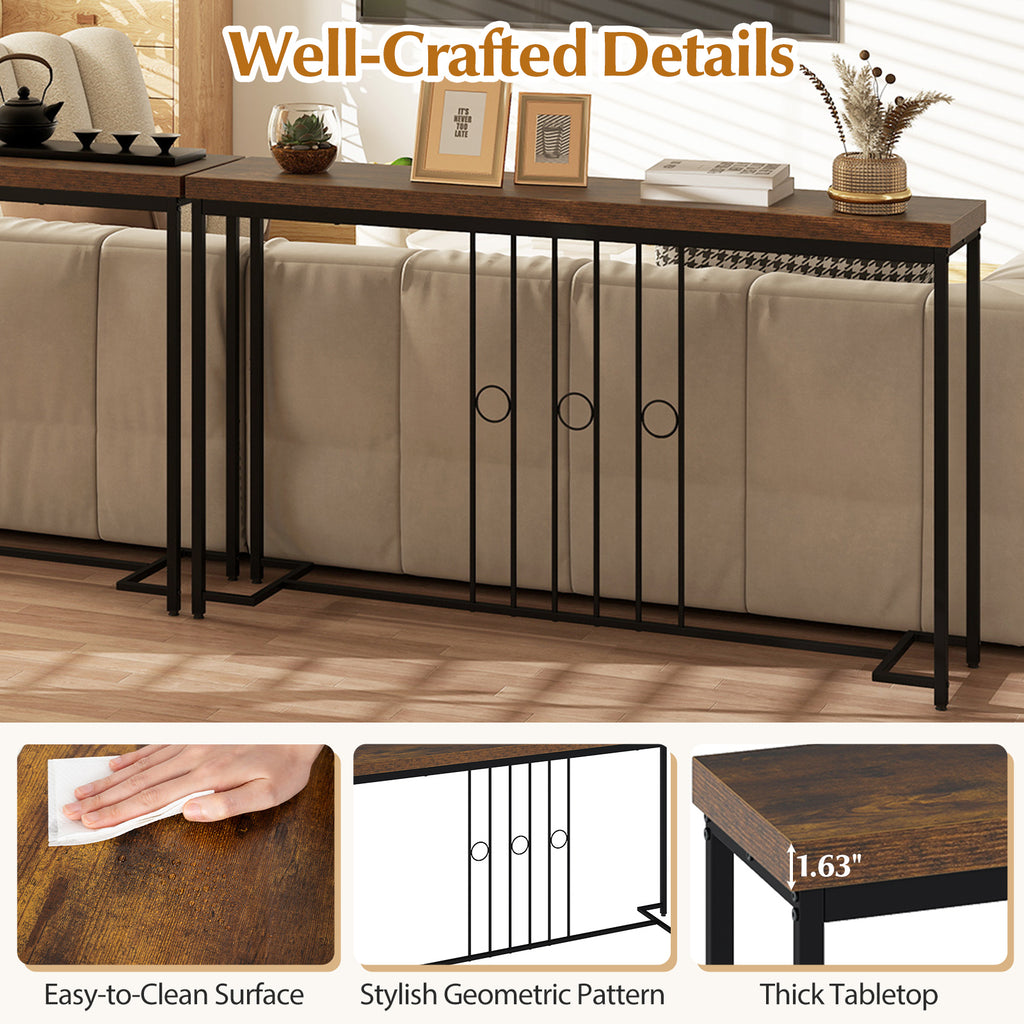 55" Industrial Console Table - Brown, H-Shaped Base