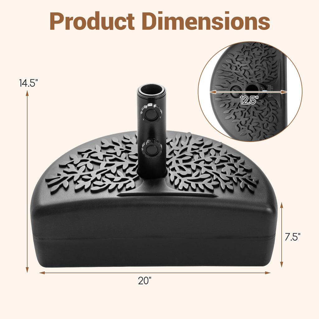 55 LBS Half Round Patio Umbrella Base for Deck Lawn Poolside