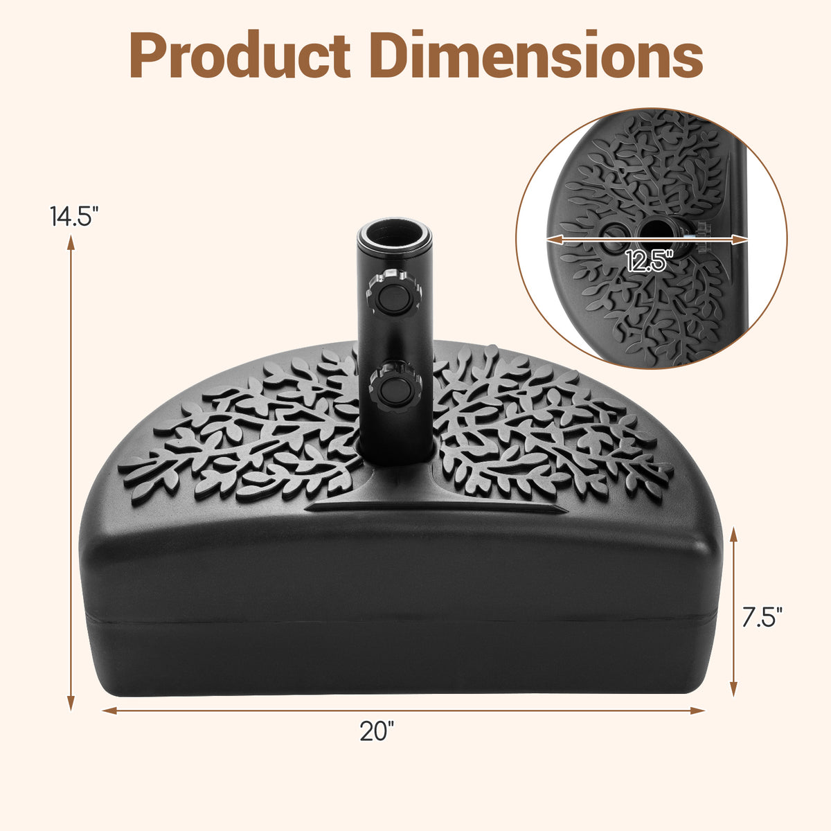 55 LBS Half Round Patio Umbrella Base for Deck Lawn Poolside