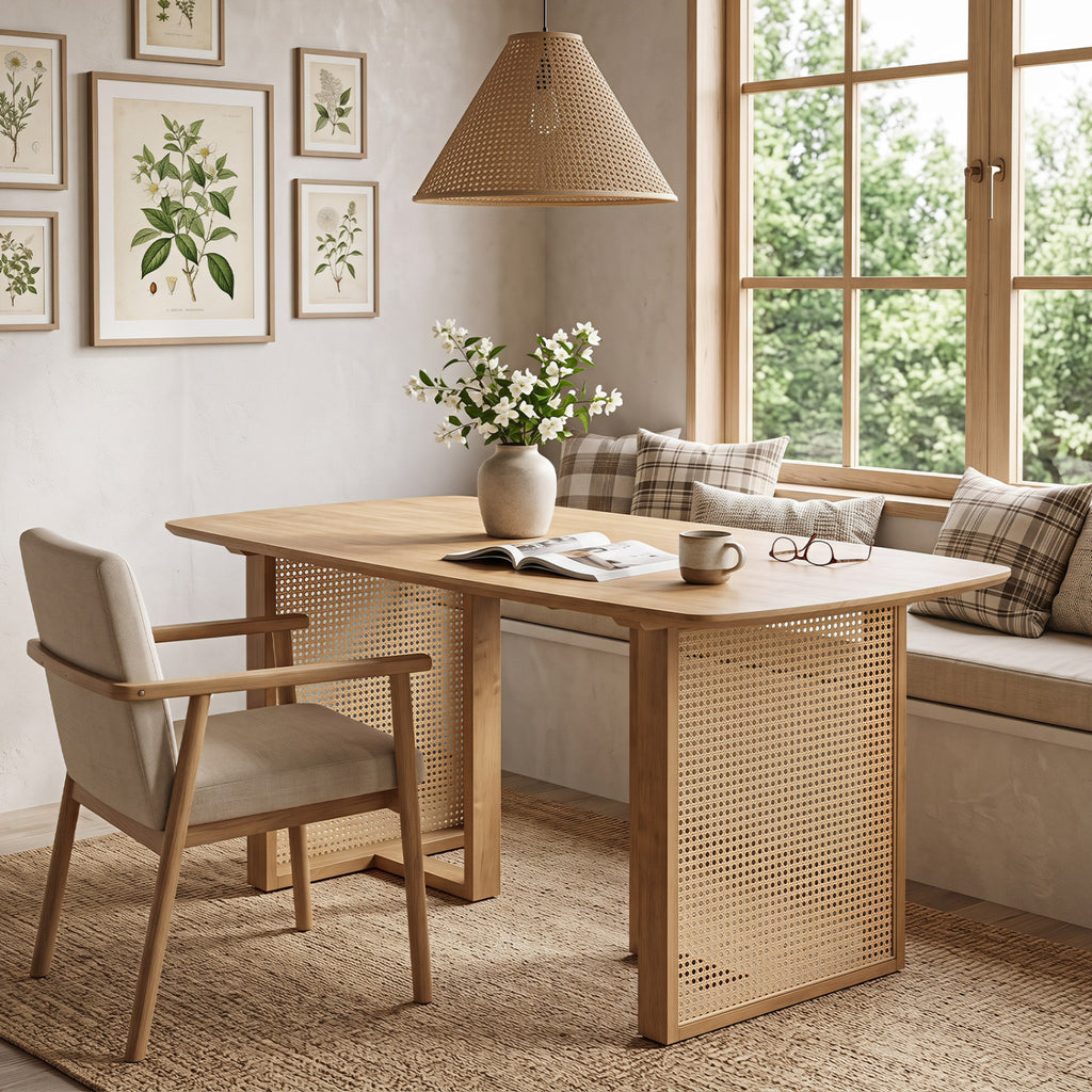 55" Rubber Wood Dining Table Set for 4 with Benches - Natural