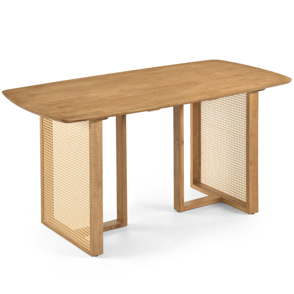 55" Rubber Wood Dining Table Set for 4 with Benches - Natural
