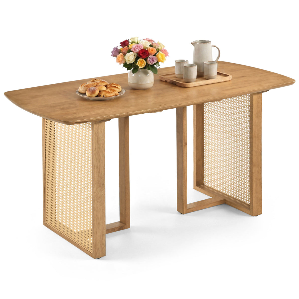 55" Rubber Wood Dining Table Set for 4 with Benches - Natural