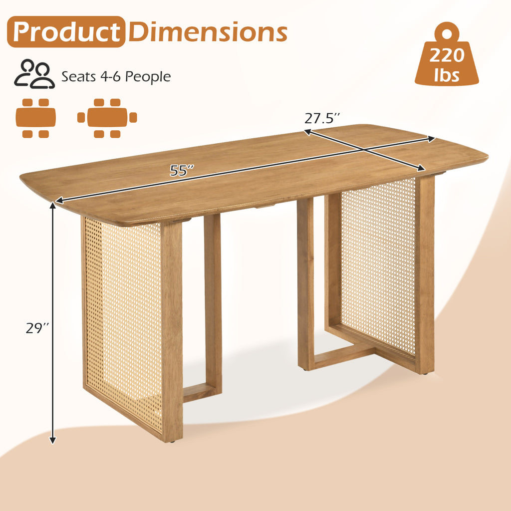 55" Rubber Wood Dining Table Set for 4 with Benches - Natural