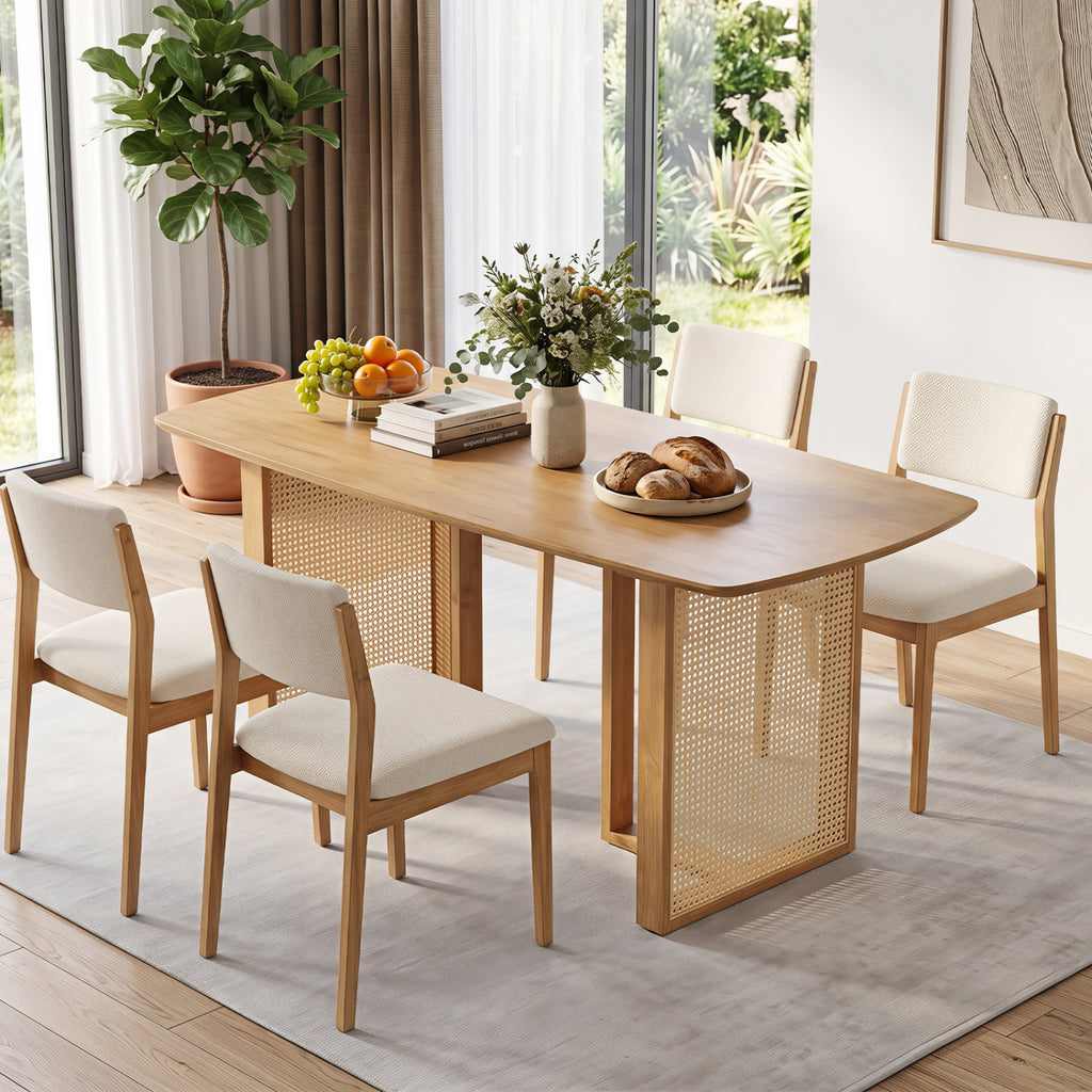 55" Rubber Wood Dining Table Set for 4 with Benches - Natural