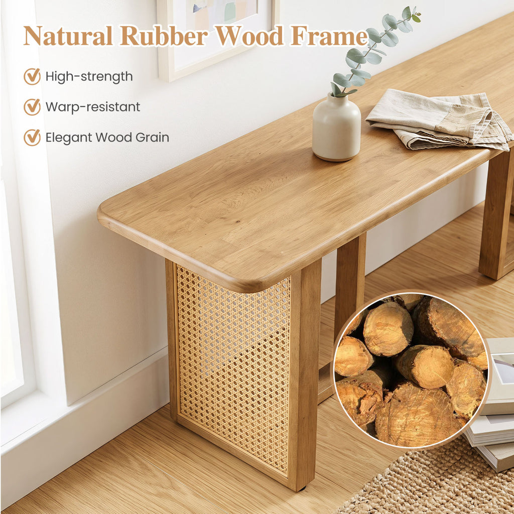 55" Dining Bench with Rattan Legs - Natural