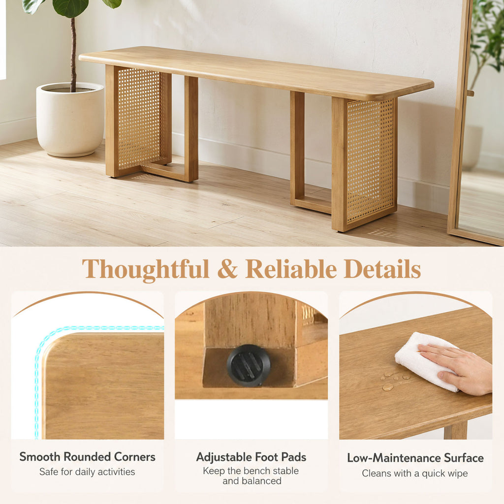 55" Dining Bench with Rattan Legs - Natural