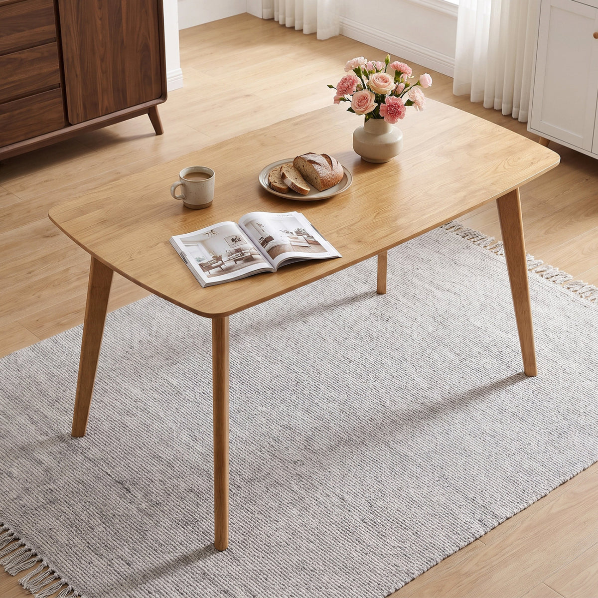 55 Inch Natural Wood Dining Table for 4-6 People