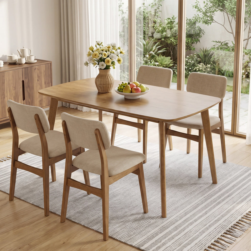 55 Inch Natural Wood Dining Table for 4-6 People