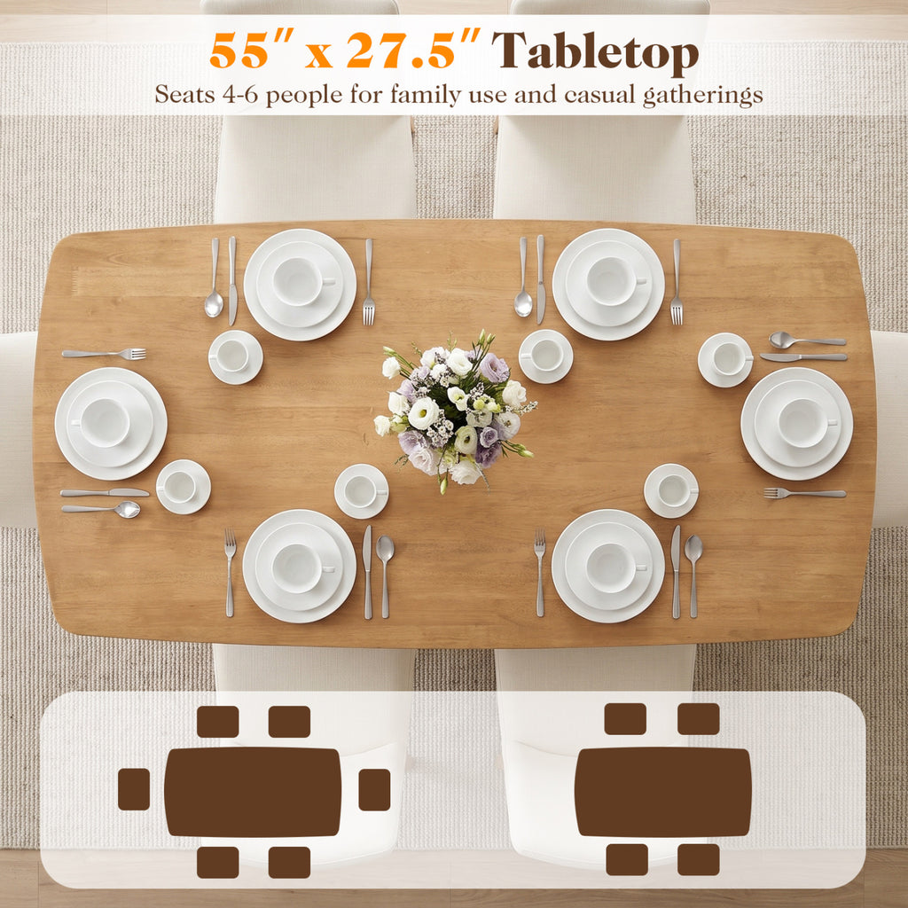 55 Inch Natural Wood Dining Table for 4-6 People