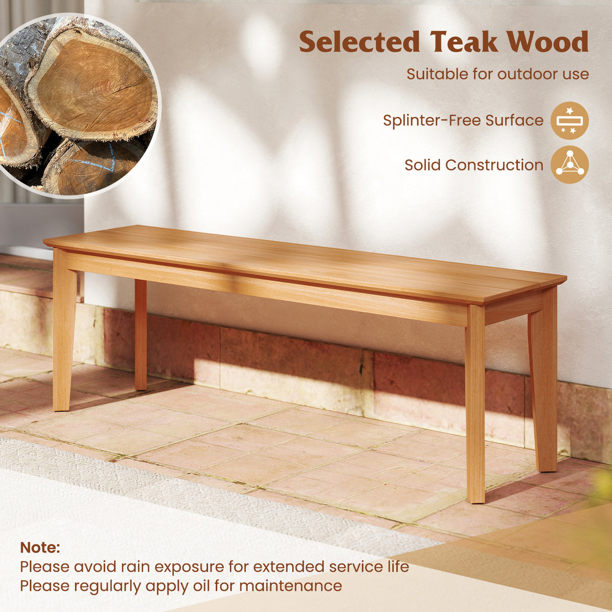 55 Inch Outdoor Teak Wood Bench - 880 LBS Capacity