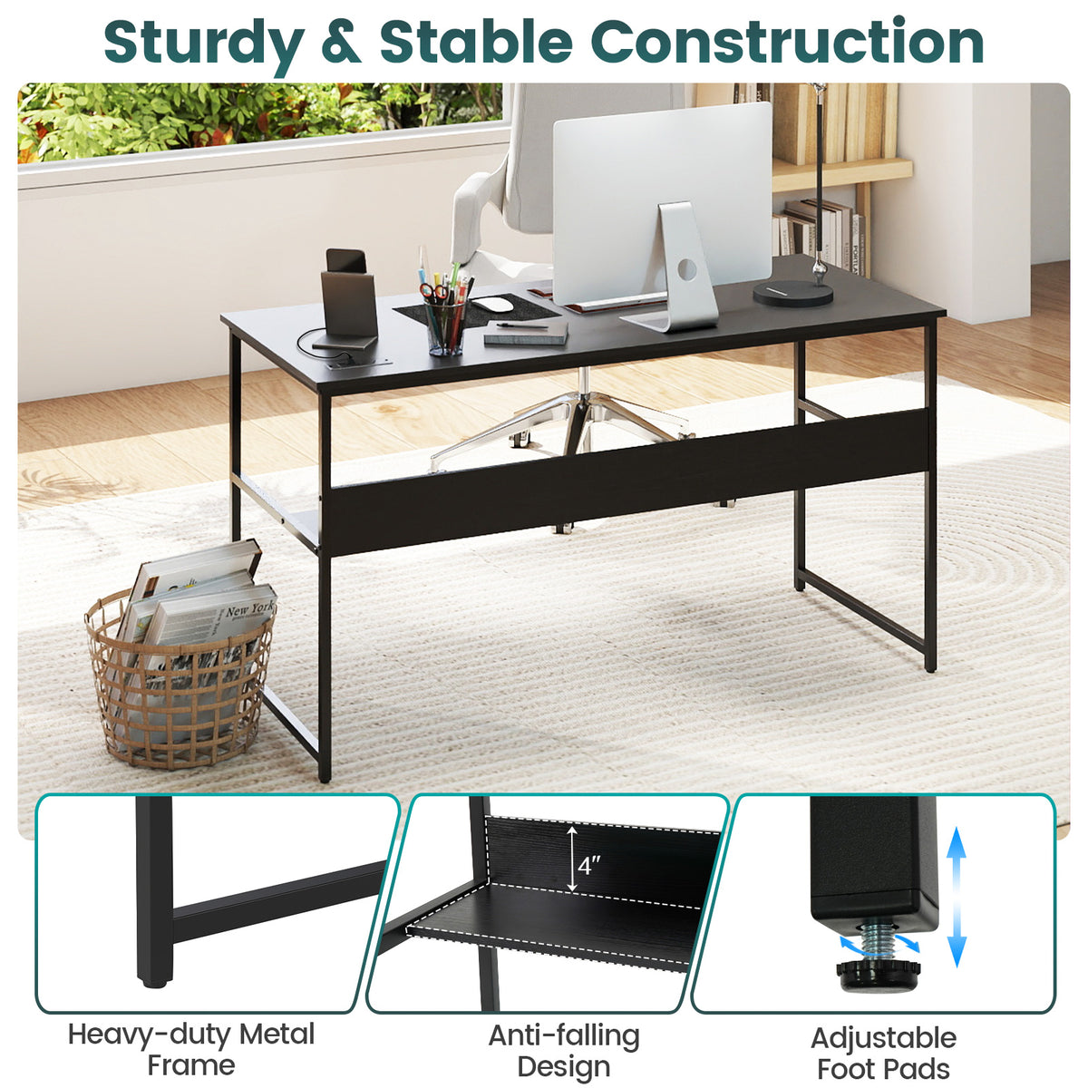 55 x 24 inch Computer Desk with Power Outlets and USB Ports