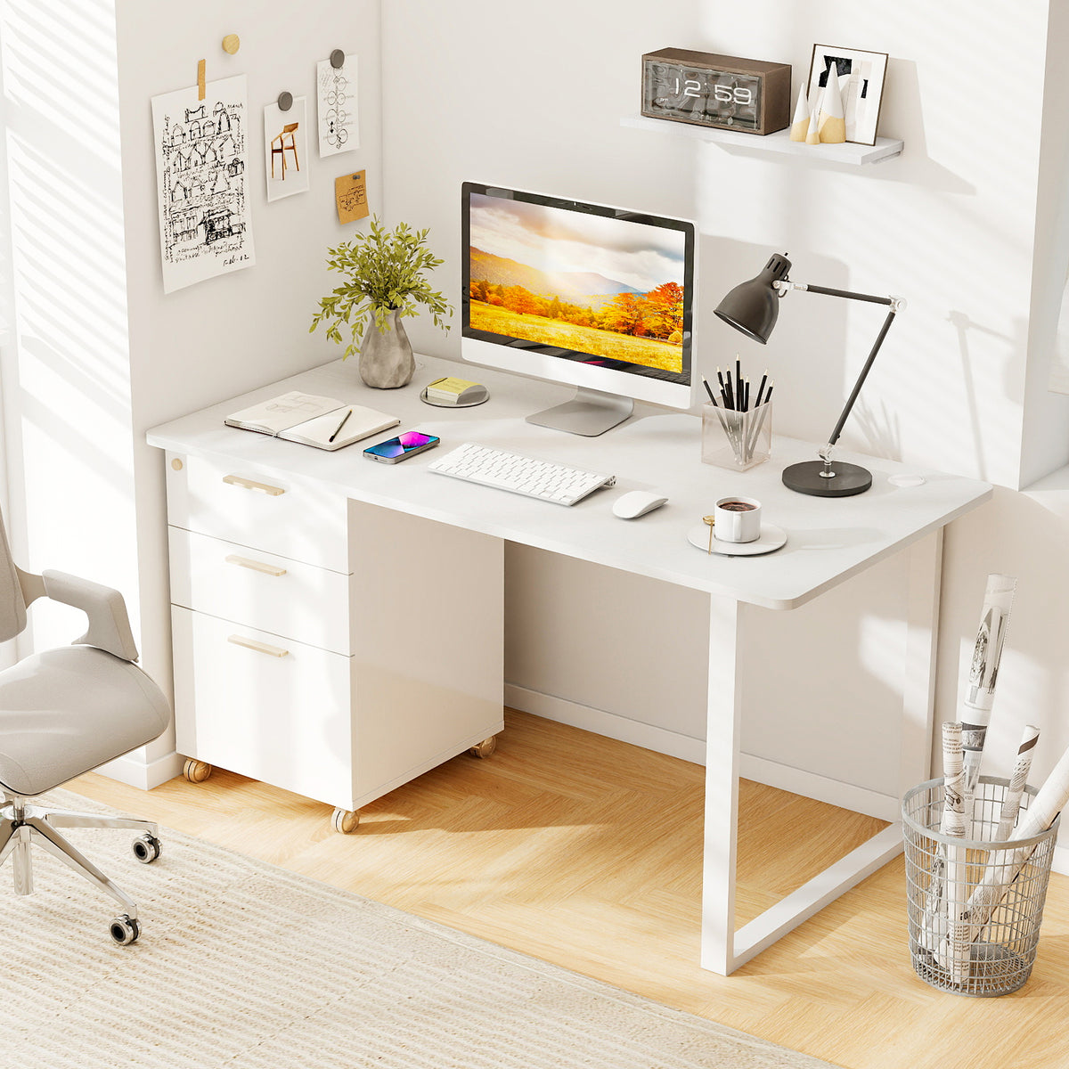 55 x 28 inch Tabletop for Standard and Standing Desk Frames - White
