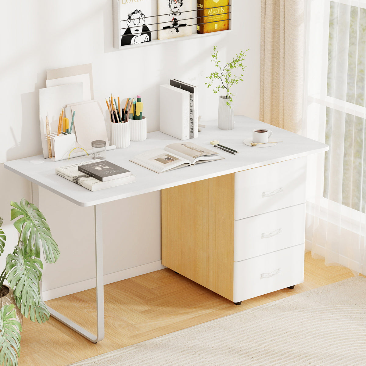 55 x 28 inch Tabletop for Standard and Standing Desk Frames - White