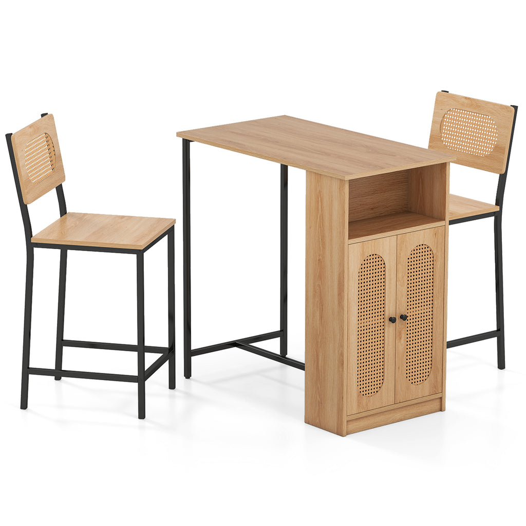 3-Piece Bar Table and Chairs Set with Storage - Natural