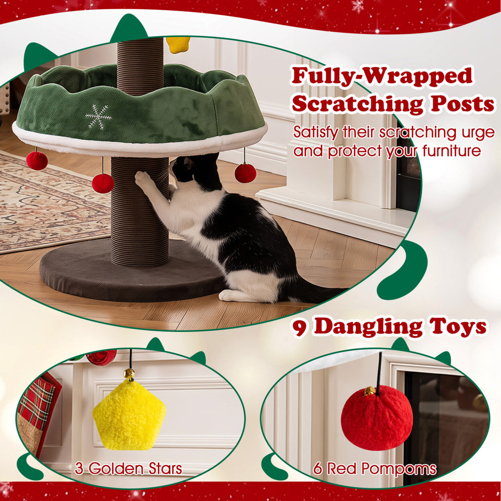 Green 56.5 Inch Multi-Level Cat Tower with Fully Wrapped Scratching Posts