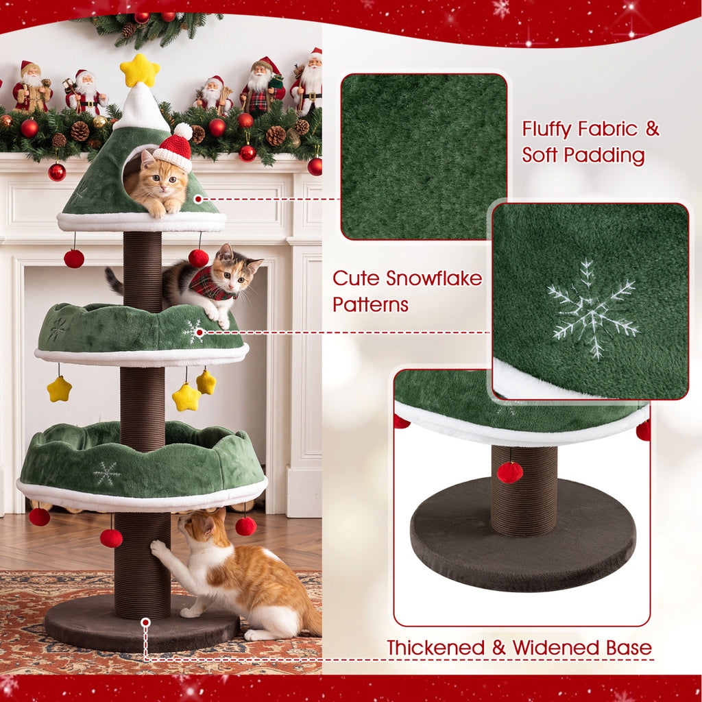 Green 56.5 Inch Multi-Level Cat Tower with Fully Wrapped Scratching Posts
