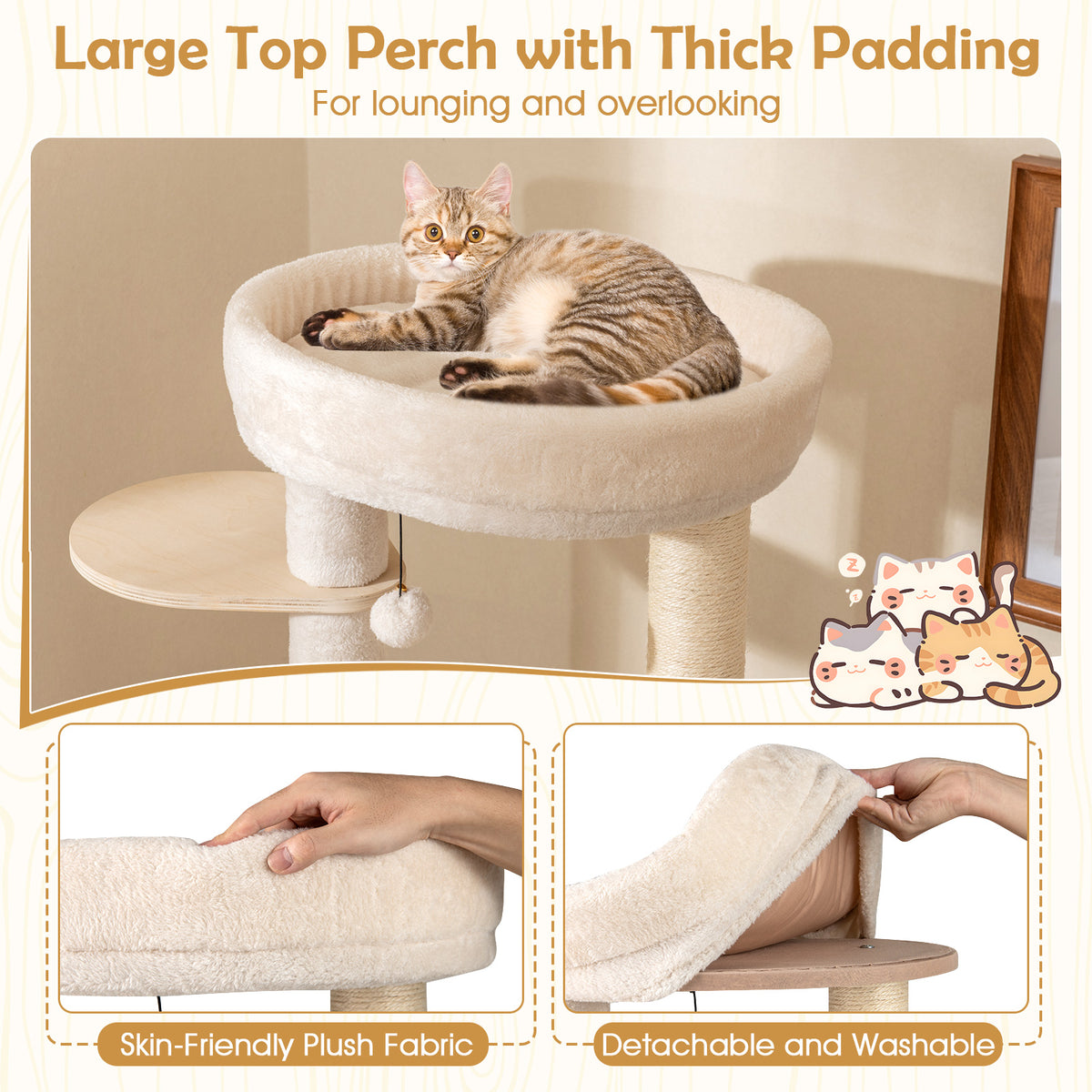 56 Inch Tall Cat Tree with Sisal Scratching Posts & Ladder - Natural Variation