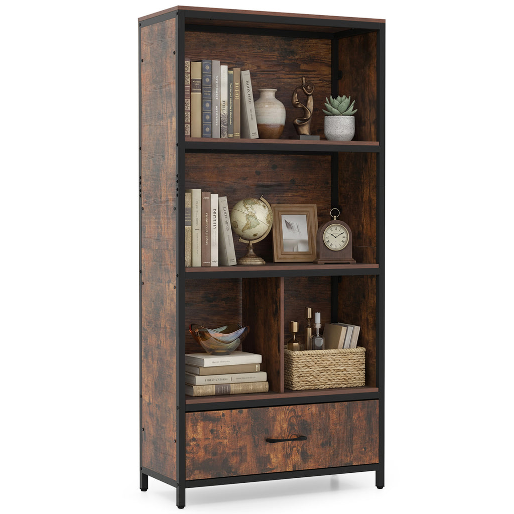 56" 5-Tier Bookcase with Drawer - Rustic Brown