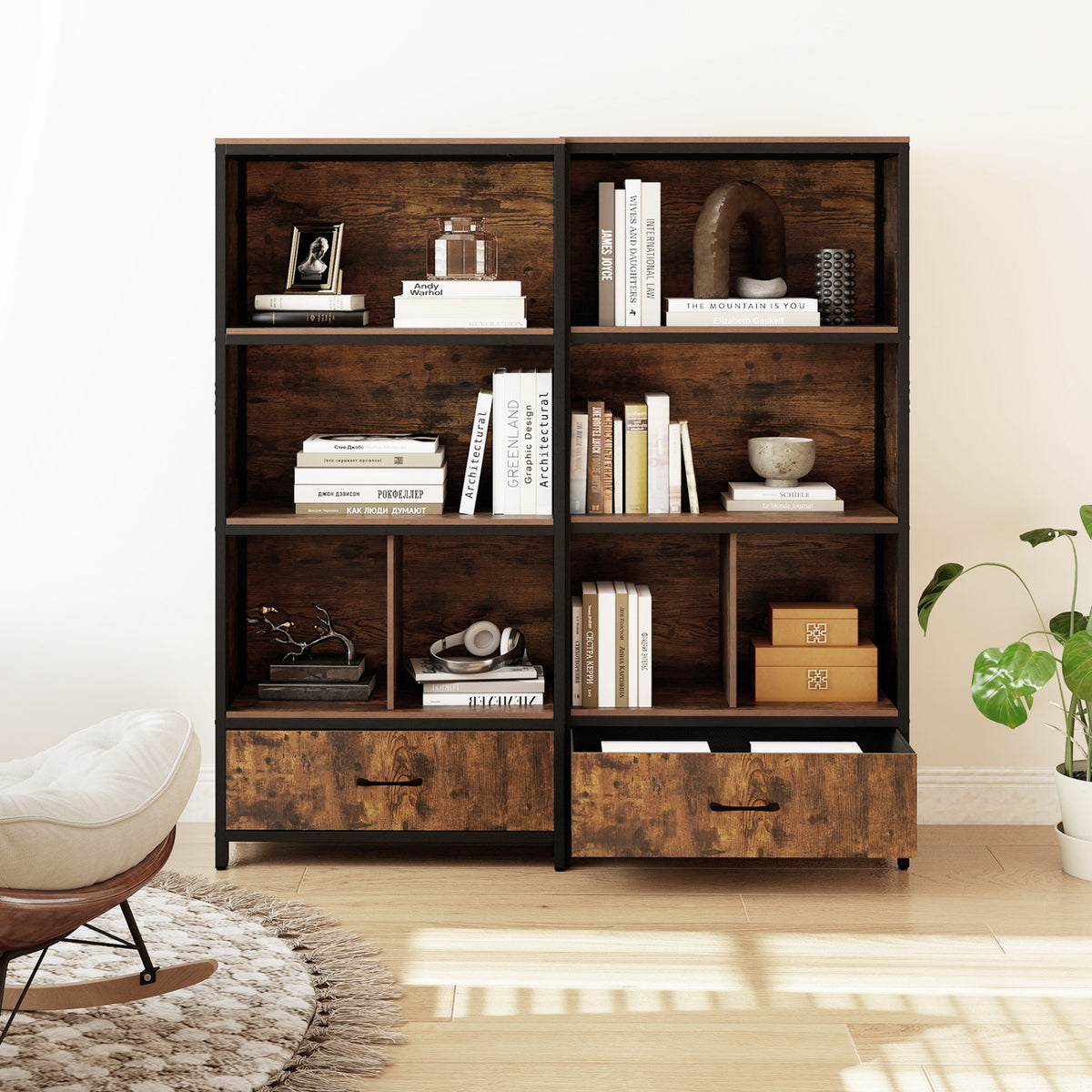 56" 5-Tier Bookcase with Drawer - Rustic Brown