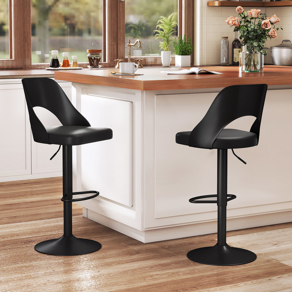 Bar Stools Set of 2 with PU Leather Seat & Footrest - White