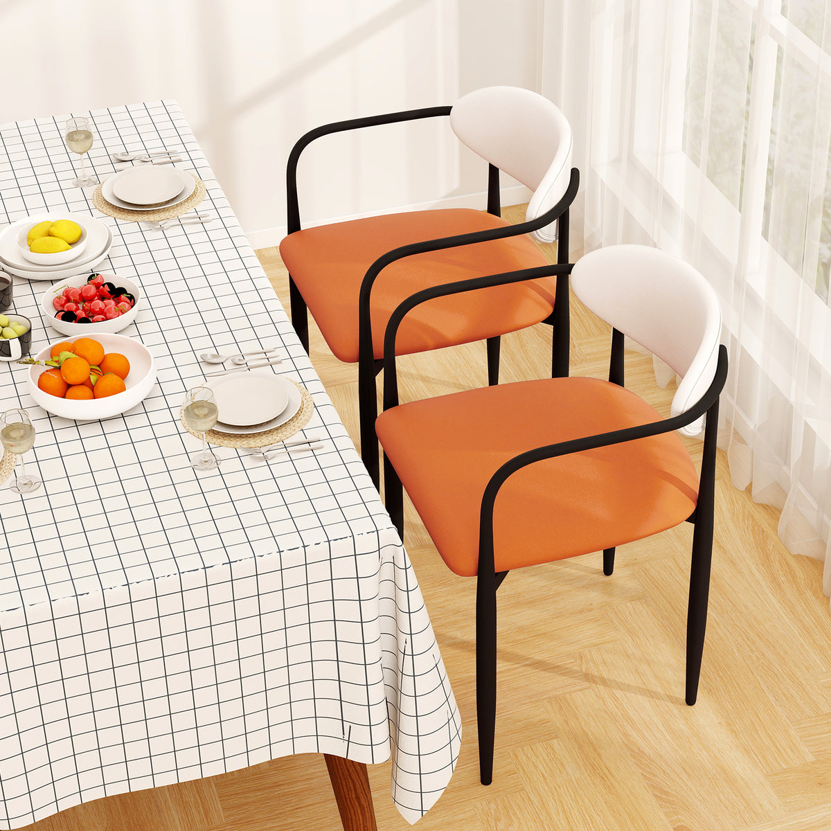 Dining Chairs Set of 2 - Padded Seat & Curved Back