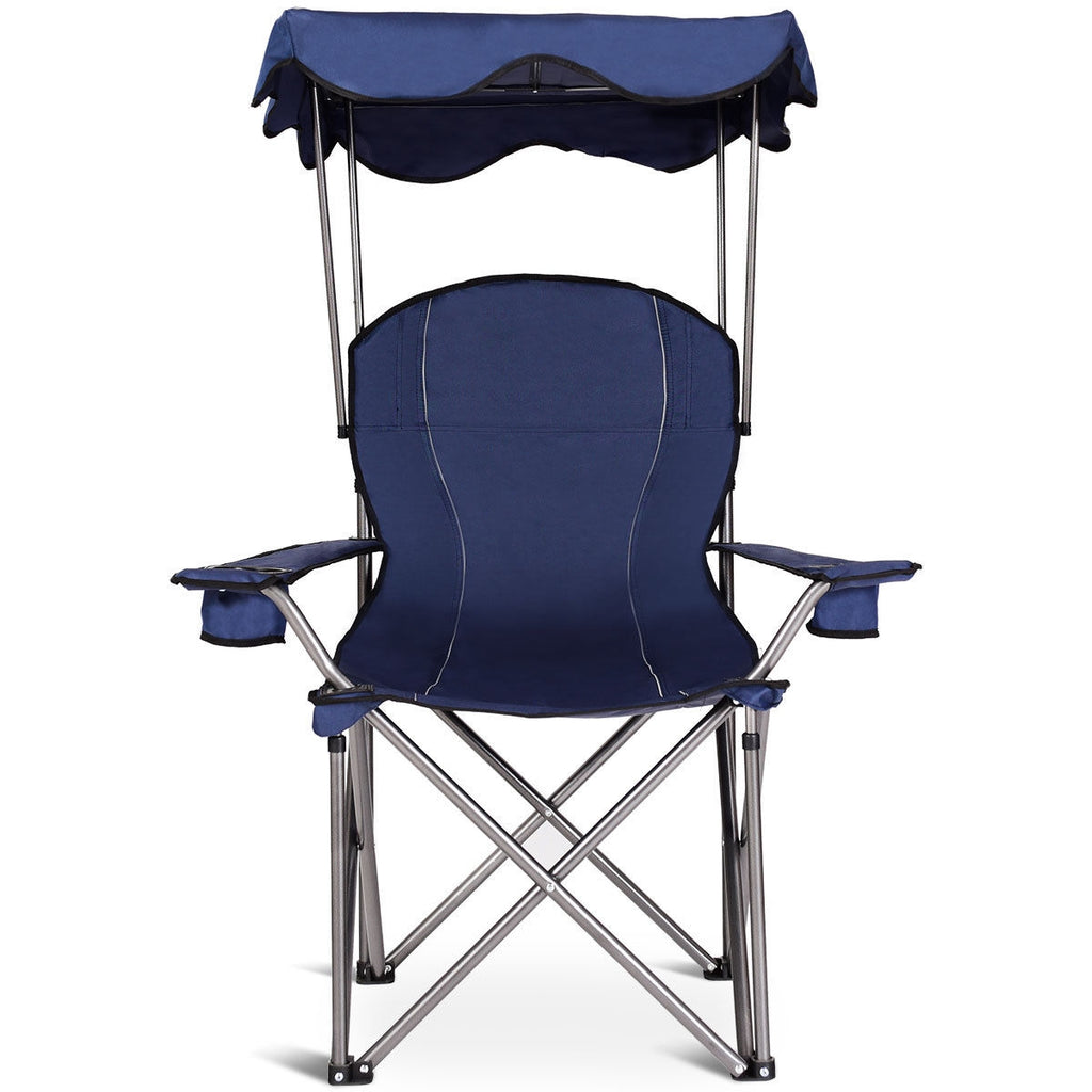 Portable Folding Beach Canopy Chair with Cup Holders - Blue