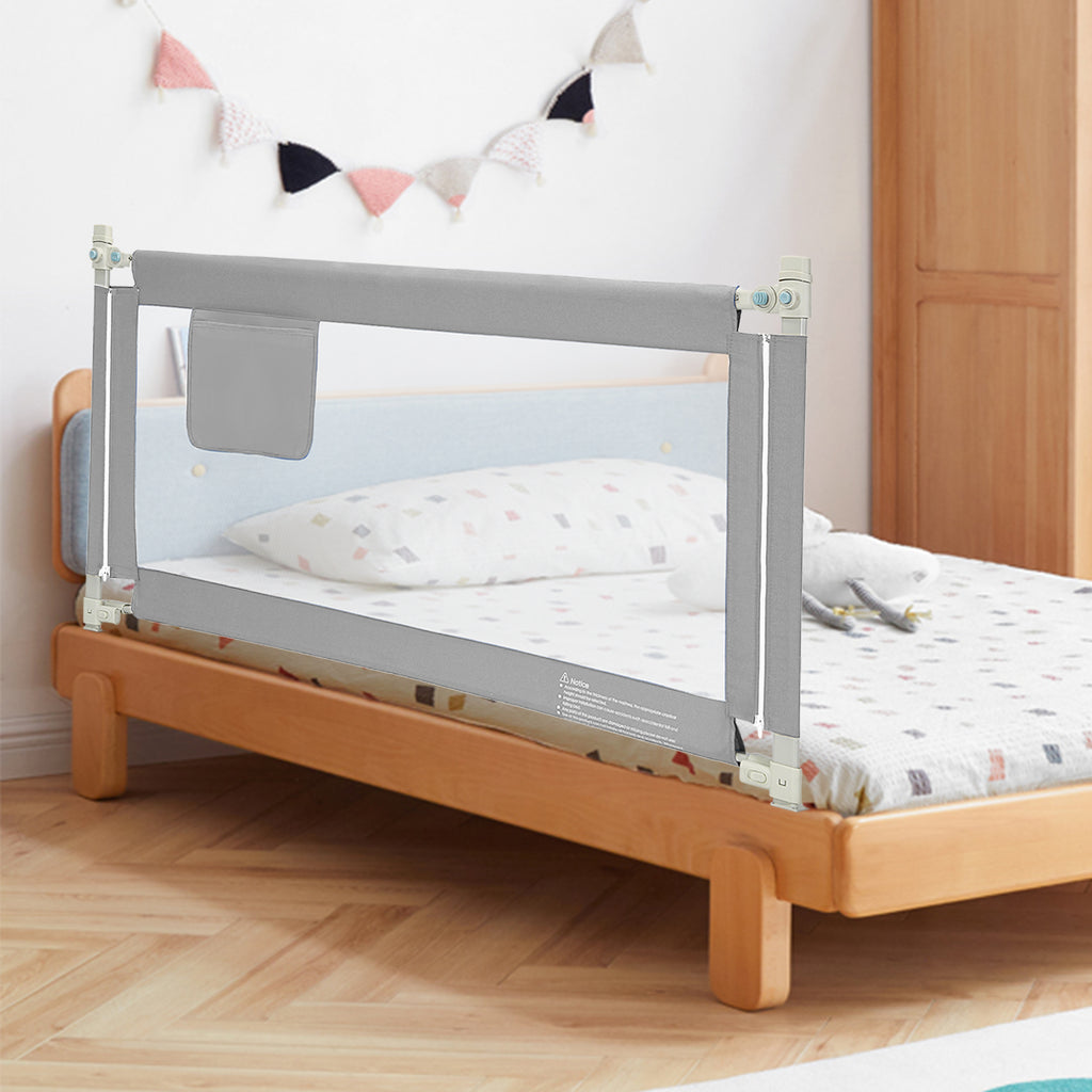 57 Inch Baby Bed Rail Guard with Lock & Independent Lift - Gray Variation