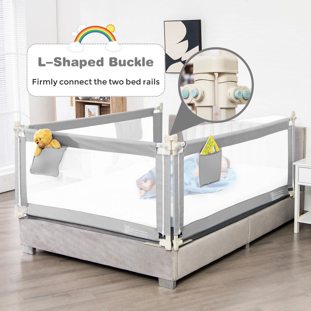 57 Inch Baby Bed Rail Guard with Lock & Independent Lift - Gray Variation
