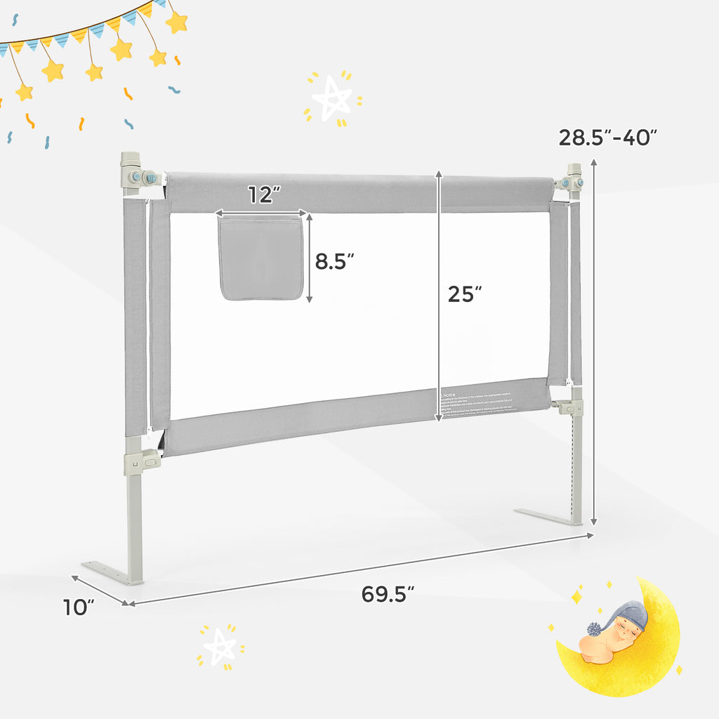 57 Inch Baby Bed Rail Guard with Lock & Independent Lift - Gray Variation
