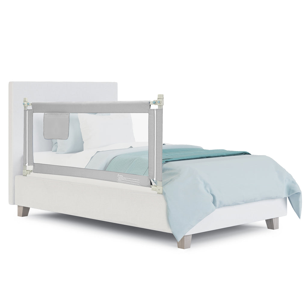 57 Inch Baby Bed Rail Guard with Lock & Independent Lift - Gray Variation
