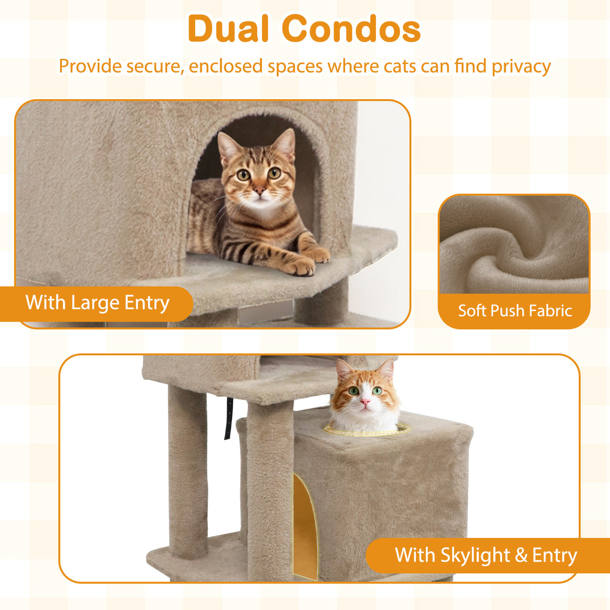 57 Inch Cat Tree with Dual Condos Hammock & Dangling Balls - Coffee Variation