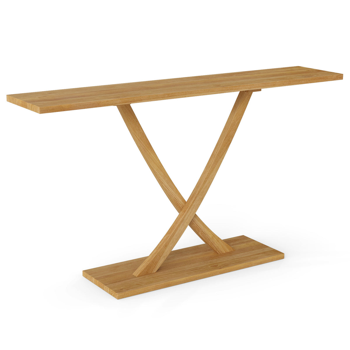 57" Teak Wood Console Table with Geometric Design