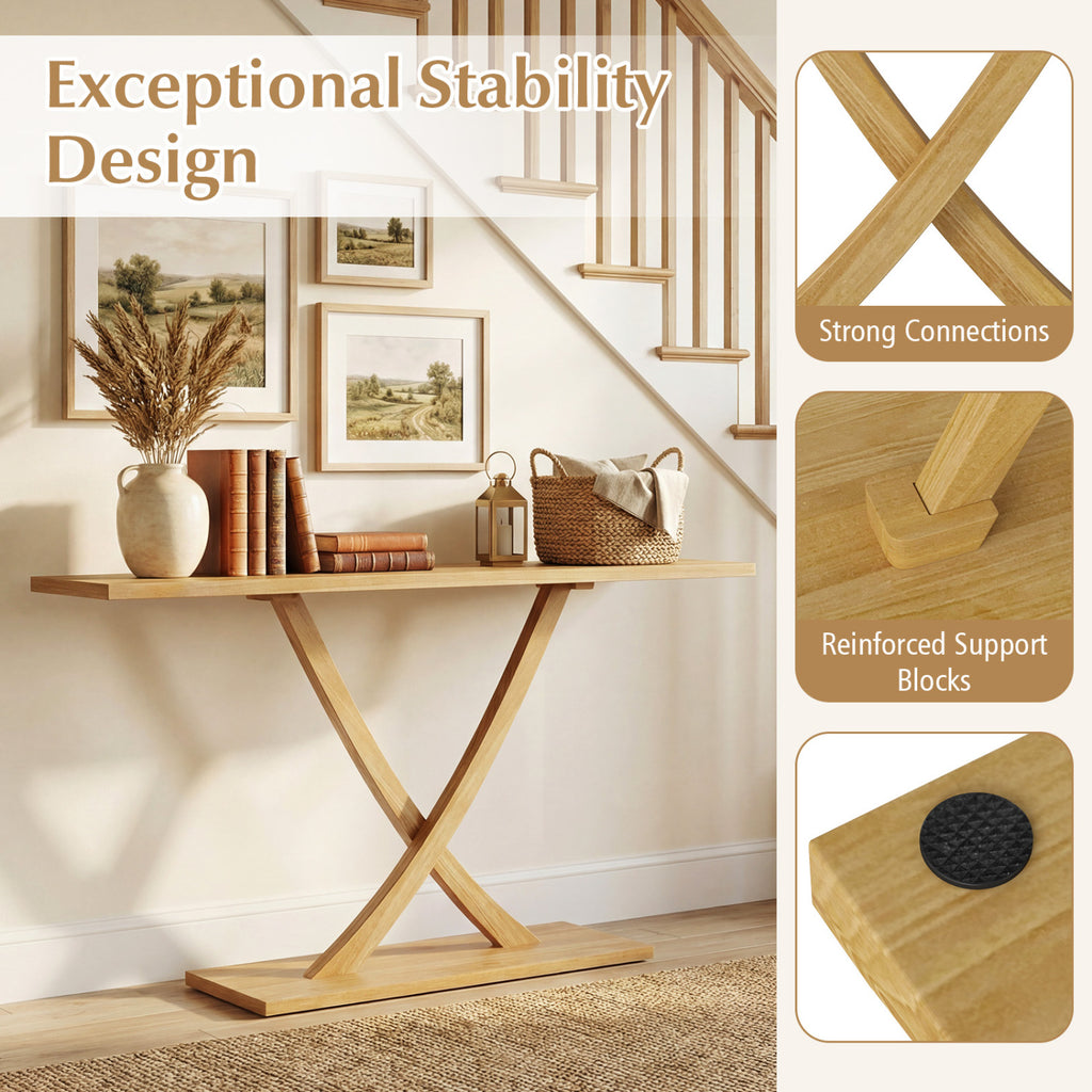 57" Teak Wood Console Table with Geometric Design