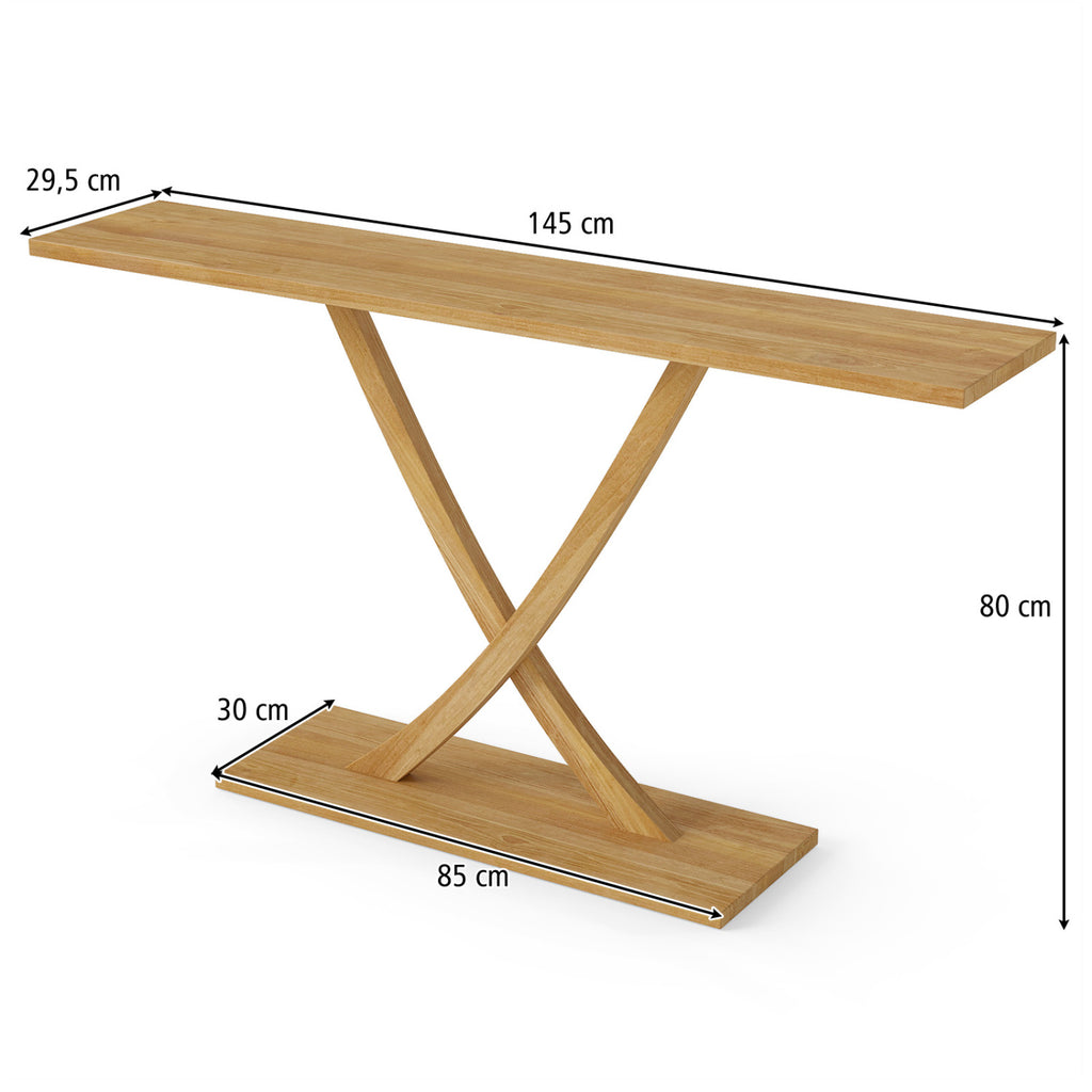 57" Teak Wood Console Table with Geometric Design