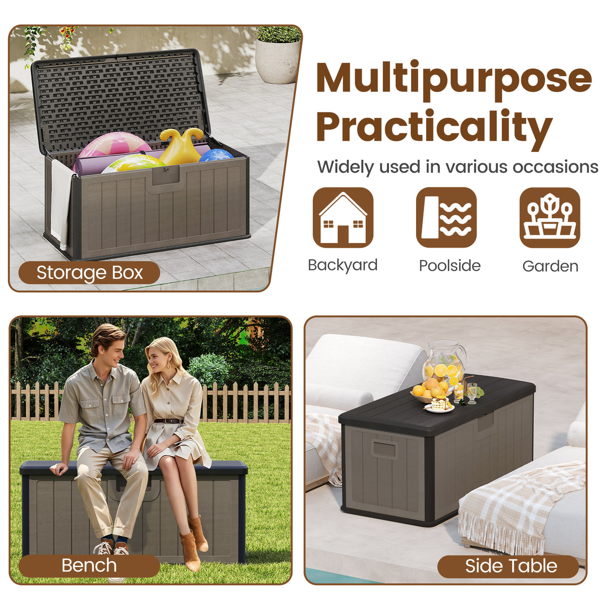 100 Gallon Deck Box with Lockable Lid - Black & Brown