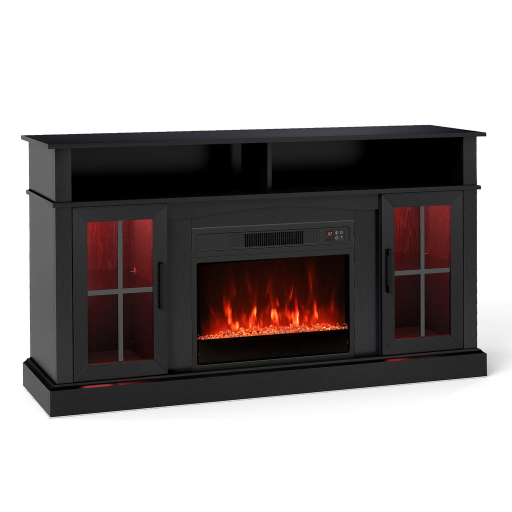 58" Fireplace TV Stand with LED Lights - For 65" TV, Black