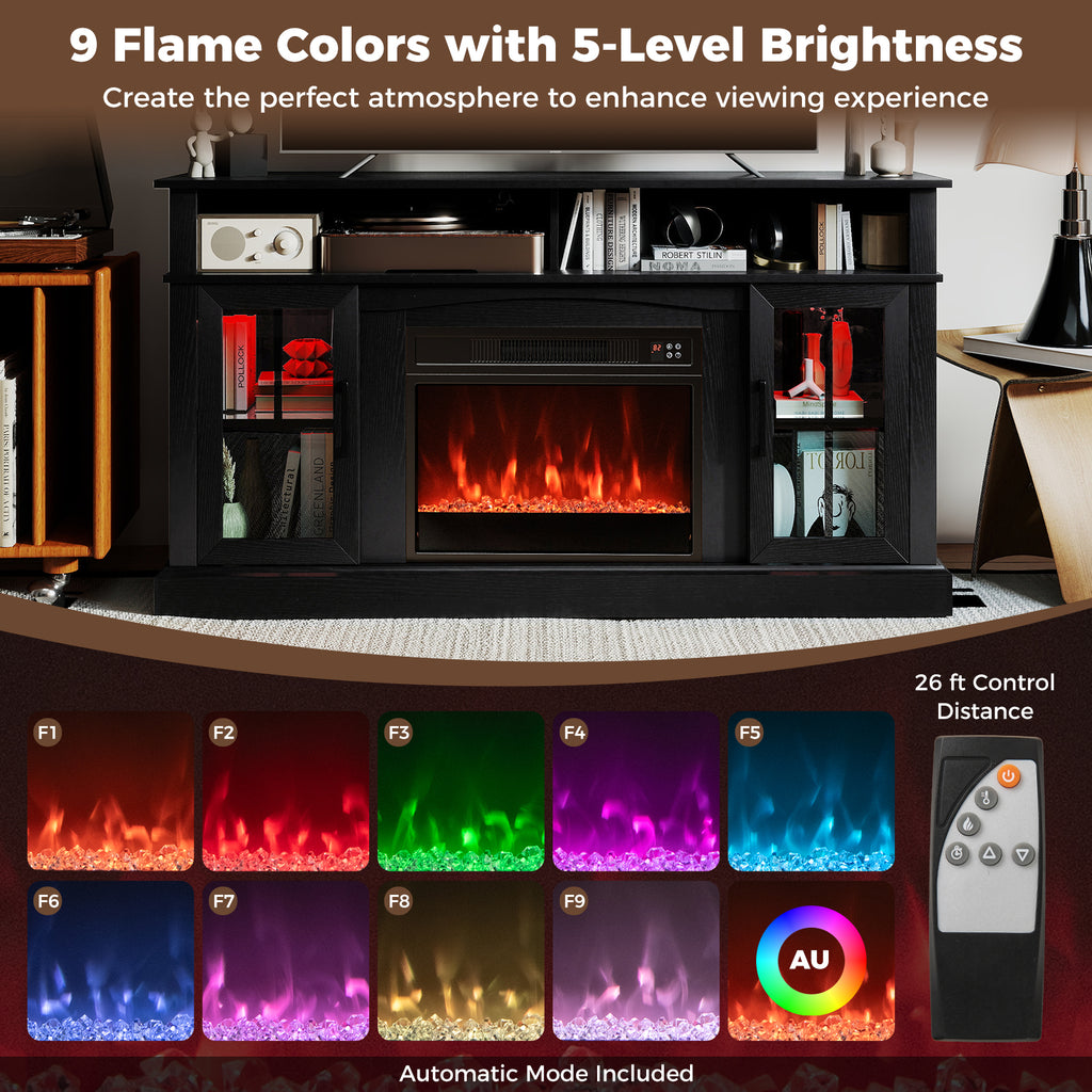 58" Fireplace TV Stand with LED Lights - For 65" TV, Black